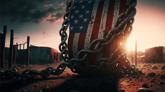 US flag chained